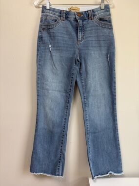 Democracy Distressed Light Blue Cropped Straight Jeans with Raw Hem SIZE 2